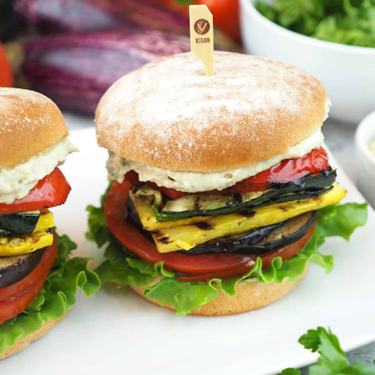 a stacked veggie burger.