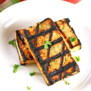 two grilled pieces of tofu.