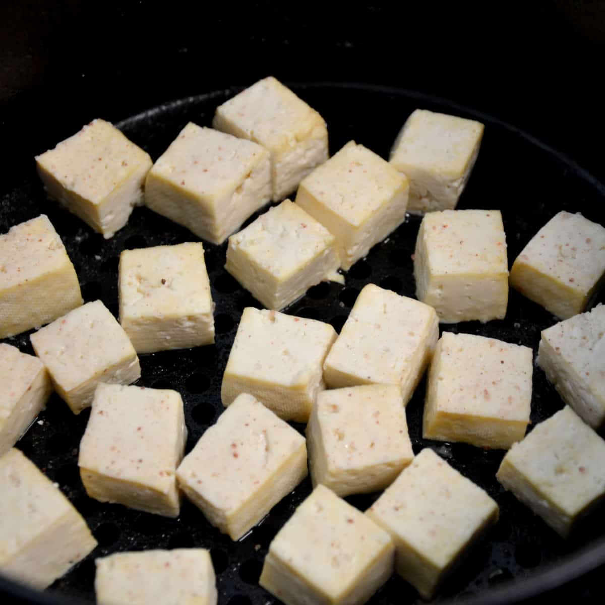 tofu half way cooked by air fryer.