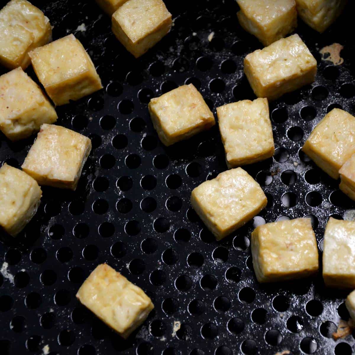 tofu cooked and browned via air fryer.