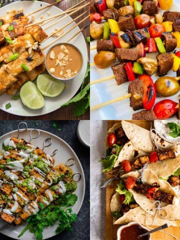 four photos of skewers for cover image.
