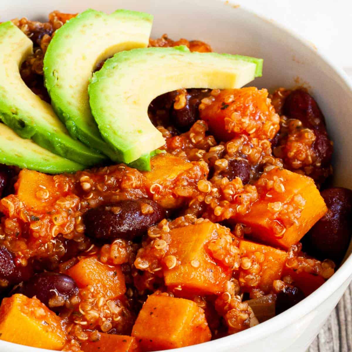 chili with sweet potatoes beans and quinoa.