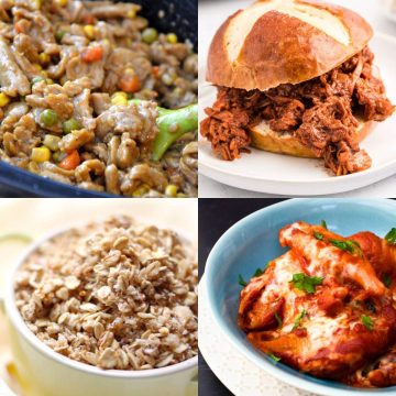four photos in collage for 10 slowcooker meals.